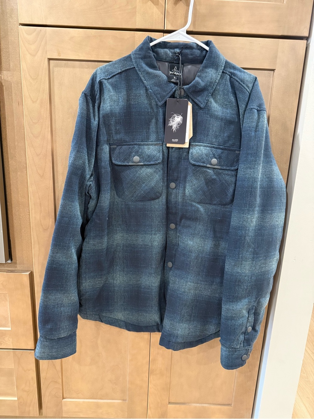 Prana Men's Teal Blue Plaid Lightweight Shacket